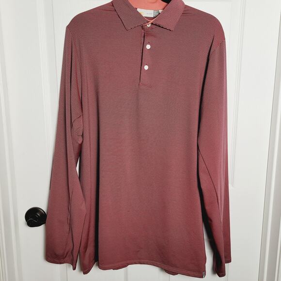 KJUS Polo Shirt Mens 2XL Red Navy Soren Comfort Stripe Long Sleeve UPF 50+ Golf - Picture 1 of 11